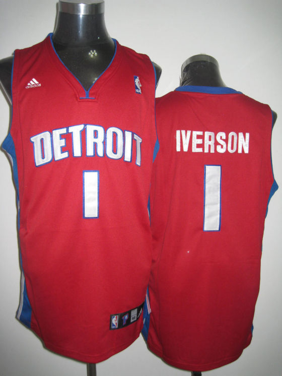 Detroit Pistons Iverson Red Blue White Jersey